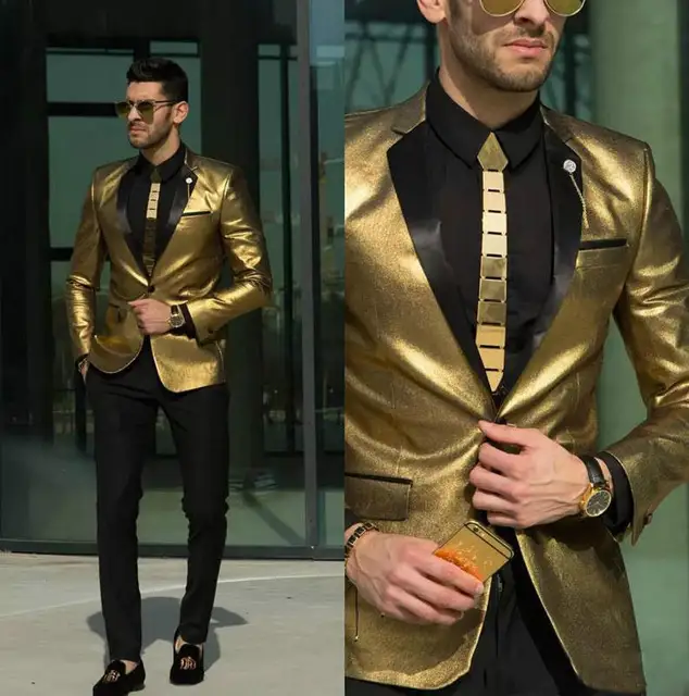 Online Shop New Shiningtpsaade Gold Wedding Suits For Men Tuxedos