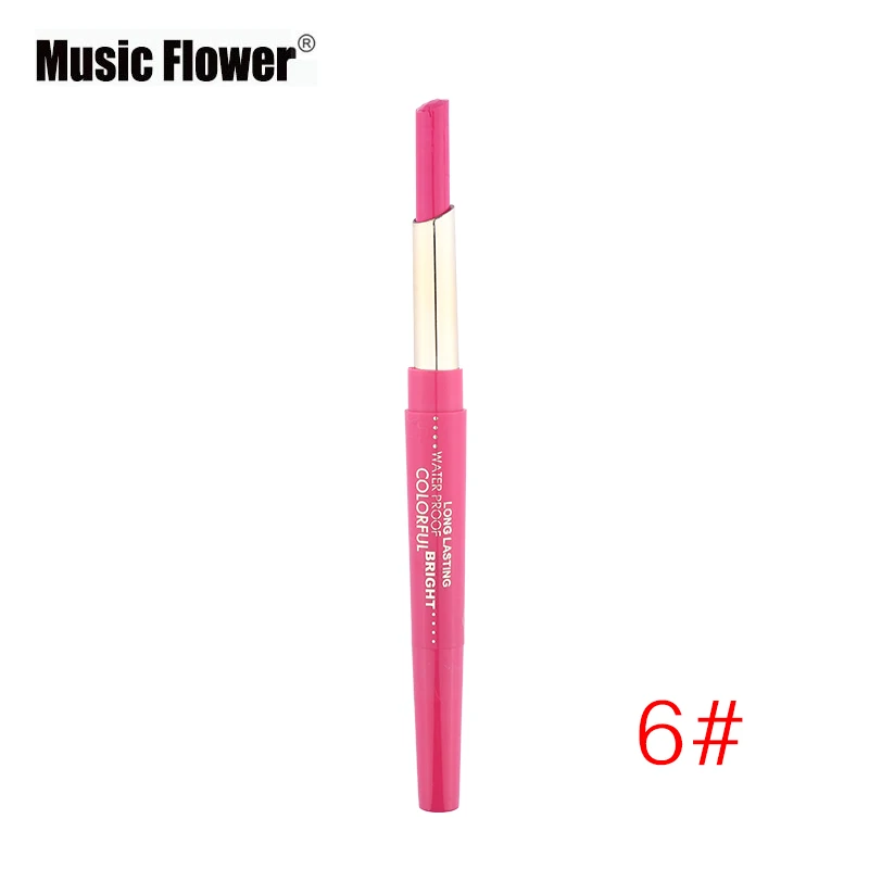 Music Flower 2 In1 губная помада+ подводка для губ, 12 Цвет, набор для макияжа, бархатный матовый блеск для губ палка Краски пигмент телесного цвета Водонепроницаемый брендовая косметика - Цвет: 06