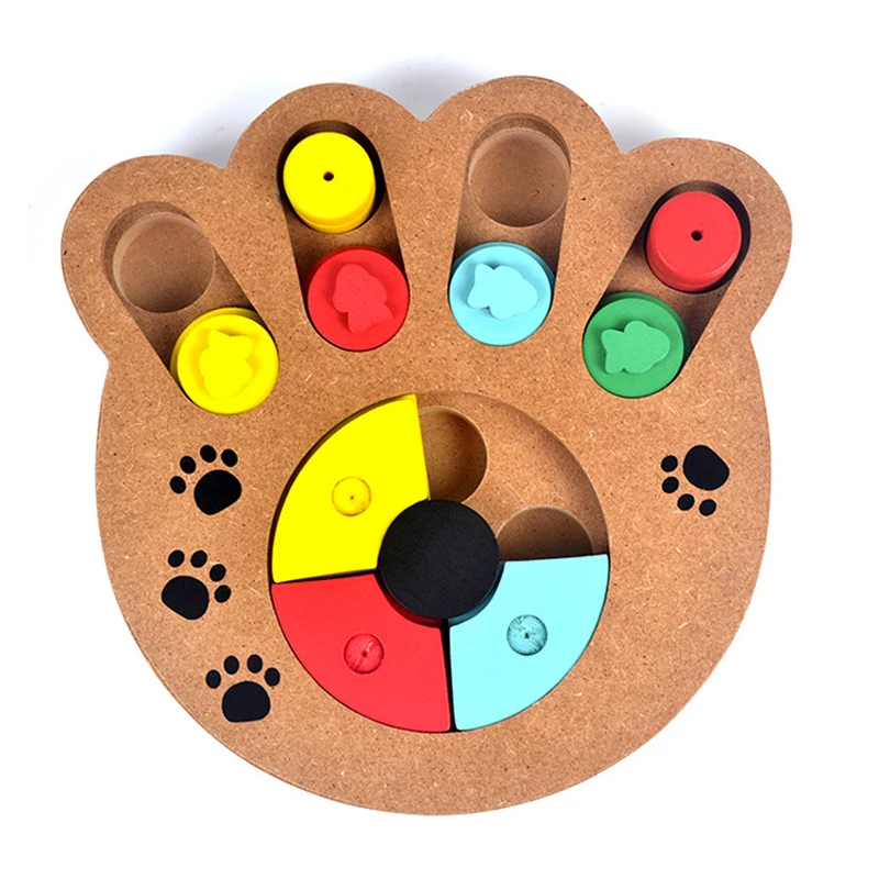 Cat Pet Training Feeder Toy Wooden Intelligence Triple Play Discs Slow Feeding Interactive Toy for Pet Cats Dog Toy Supplies - Цвет: Paw Shape