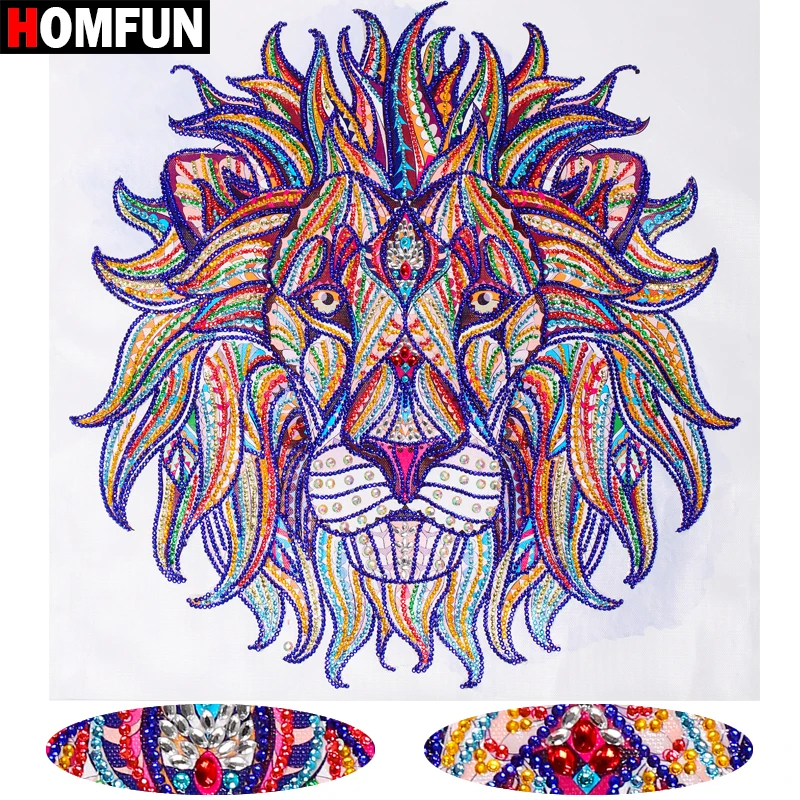 

HOMFUN Diamond Embroidery Animal Special Shaped Diamond Painting Cross Stitch Lion DIY gift Bead Picture Unfinished 44x44cm