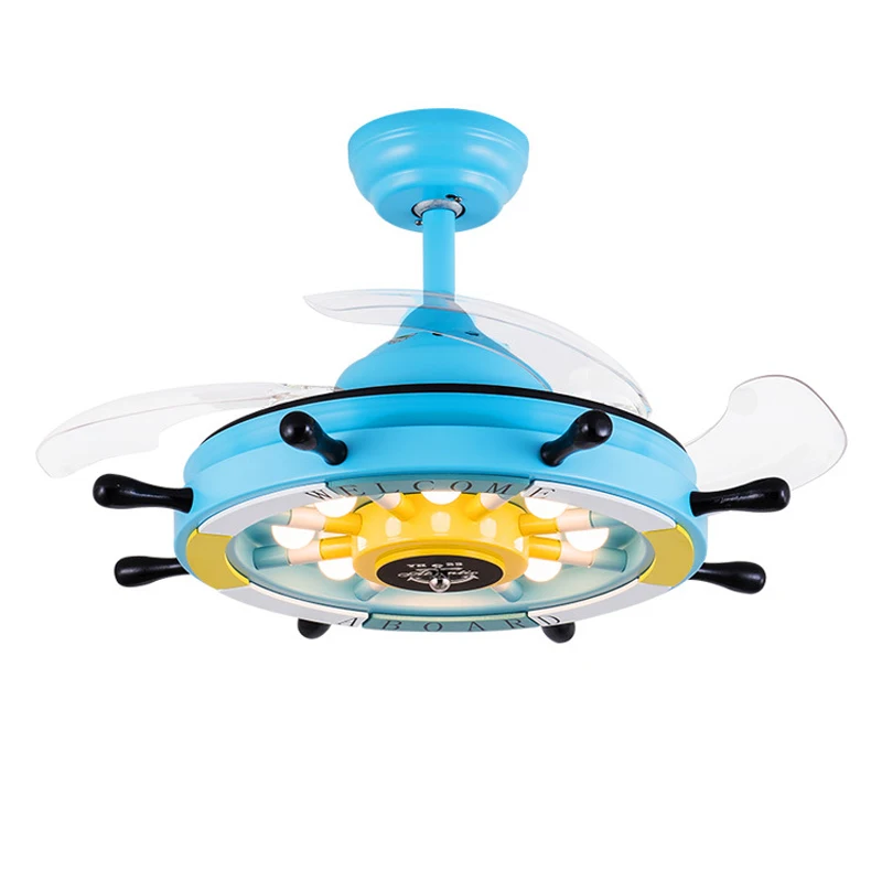 kids ceiling fan light fixture folding 36" 24W retractable ceiling fan