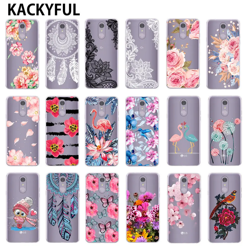 الوردي الزهور نمط غطاء سيليكون ل LG Q7 5.5 \ الوردي الزهور نمط غطاء سيليكون ل LG Q7 5.5 \