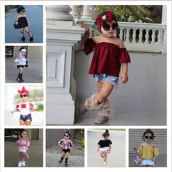Летняя одежда для маленьких девочек, топы с цветочным принтом + шорты, комплект из 2 предметов, гофрированные наряды для девушек, детская