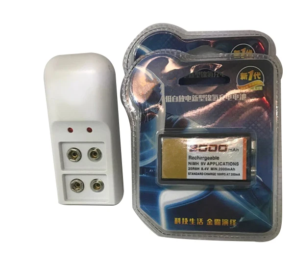 

2PCs/lot Large-capacity 2000mAh 9V rechargeable battery 9 volt Ni-MH battery for Microphone + 1pcs 9V charger Free shipping