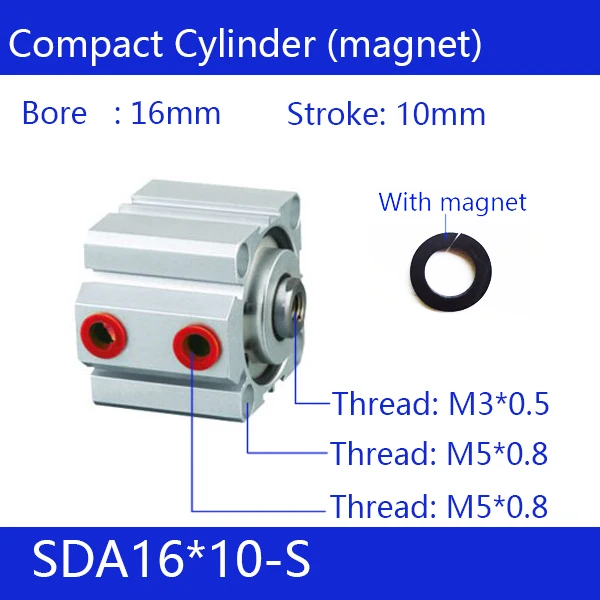 

SDA16*10-S 16mm Bore 10mm Stroke Compact Air Cylinders SDA16X10-S Dual Action Air Pneumatic Cylinder, magnet