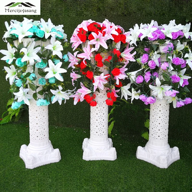 Flower Vases Floor Plastic Vase Hollow Dried Flowers Roman Column Flower Pot Road Lead for Home