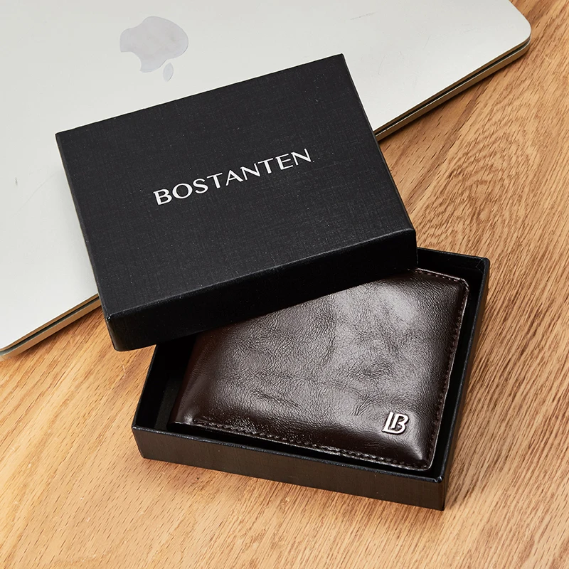 Bostanten الرجال حقيقية محفظة جلدية قصيرة محافظ Bifold الأعمال محفظة مع صندوق رجل العلامة التجارية محفظة جلدية المحافظ جيوب