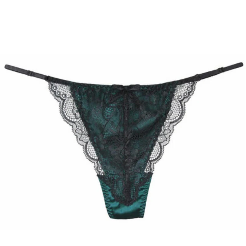 

G-string Women Lingerie Sexy Women lace Silk Sexy Underpants green red bow panties silk underwear for ladies