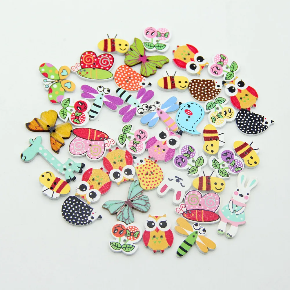 

25pcs Mix Animals 2 Holes Wooden Buttons For DIY Baby Child Clothing Sewing Scrapbooking Crafts Accessory Wood Button Decoration