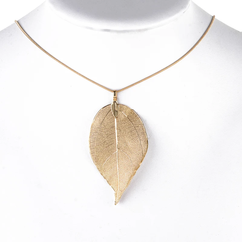 Vintage Leaves Earrings Necklaces Shellhard Long Natural Real Dipped Leaf Leaves Dangle Earring Ethic Women Jewelry 4Colors