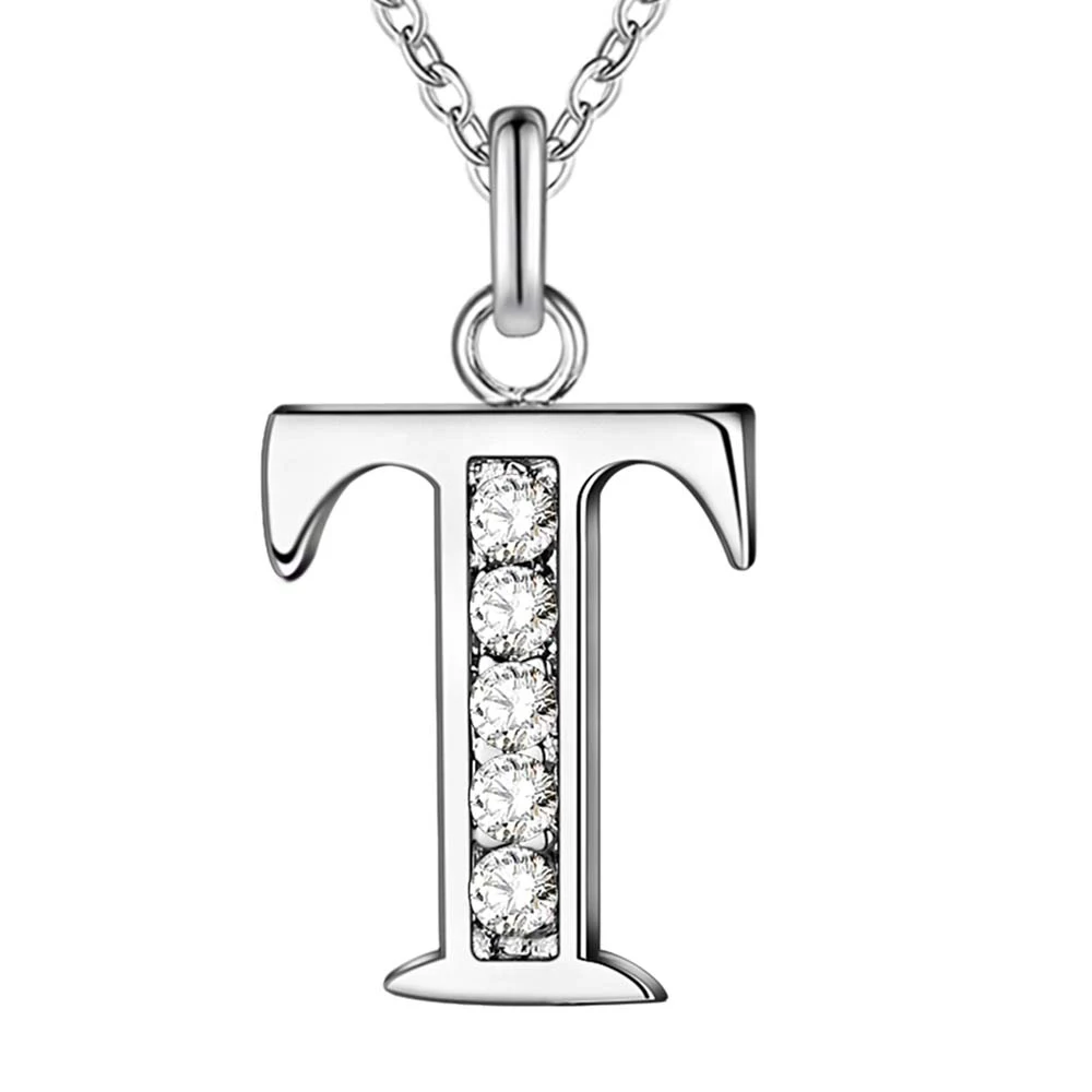 Letter T Bling Zircon Wholesale Silver Plated Necklace New Sale Silver 