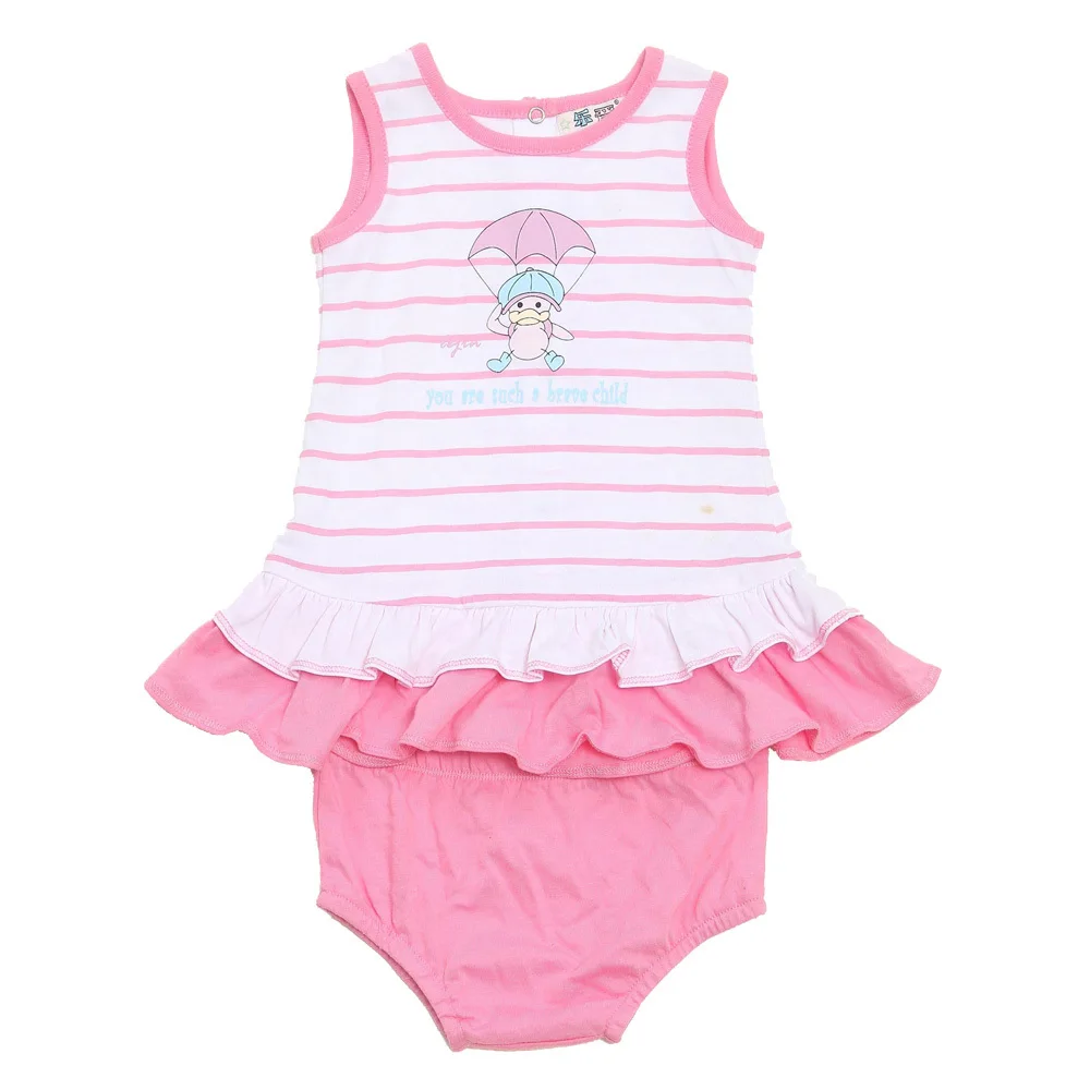 LeJin/комплект одежды для маленьких девочек, платье с принтом для малышей, жилет на лето из хлопка, вязаное платье - Цвет: Pink Stripe