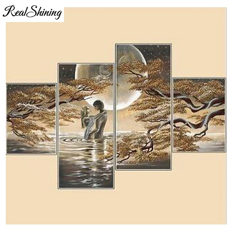 

REALSHINING Full Needlework Diamond Embroidery Moon Tree lovers Diy Diamond Painting Cross Stitch Picture Of Rhinestones FS2621