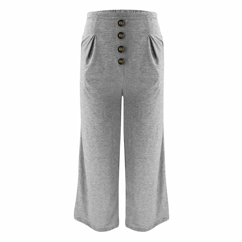 Весна осень Горячая Распродажа однотонные широкие брюки, свободные брюки на пуговицах длиной до щиколотки женские стильные свободные брюки с высокой талией - Цвет: Серый