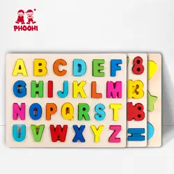 Дети деревянные 3D Алфавит головоломки Дети заглавные буквы цифровой геометрические Развивающие игрушки для малышей PHOOHI