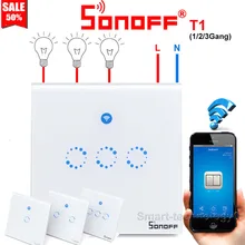 Интеллектуальный выключатель света Sonoff T1 Wi-Fi RF умный дом сенсорный настенный выключатель дистанционного Управление 1/2/3 86 панель типа работать с Alexa Google Home