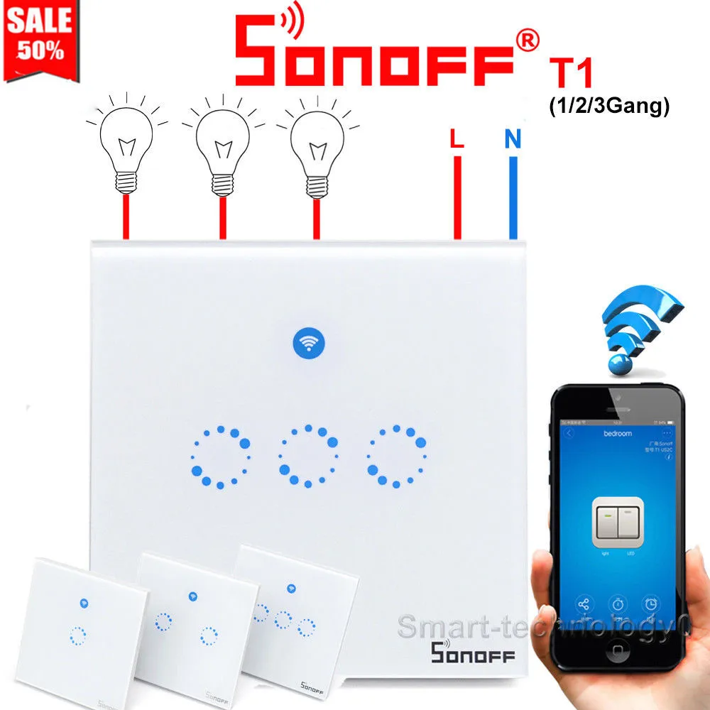 Сенсорный выключатель Sonoff T1 с Wi-Fi и РЧ настенный дистанционное управление панель