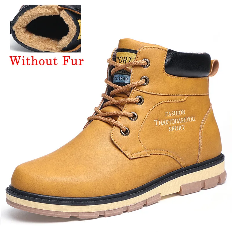 PINSV/рабочие ботинки, мужская обувь, мужские ботинки с высоким берцем, мужские ботильоны из искусственной кожи, Мужская безопасная обувь, Осенняя обувь, Bota Masculina, размер 39-46 - Цвет: yellow brown fur