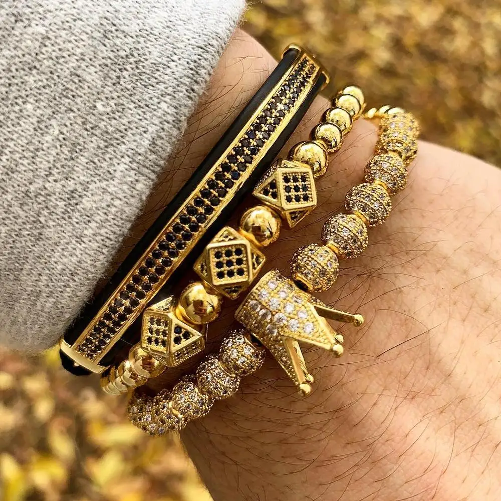 

3pcs/set Men Bracelet Luxury Gold Macrame Beads Bracelets For Women Pulseira Masculina Braided Womens Bracelets