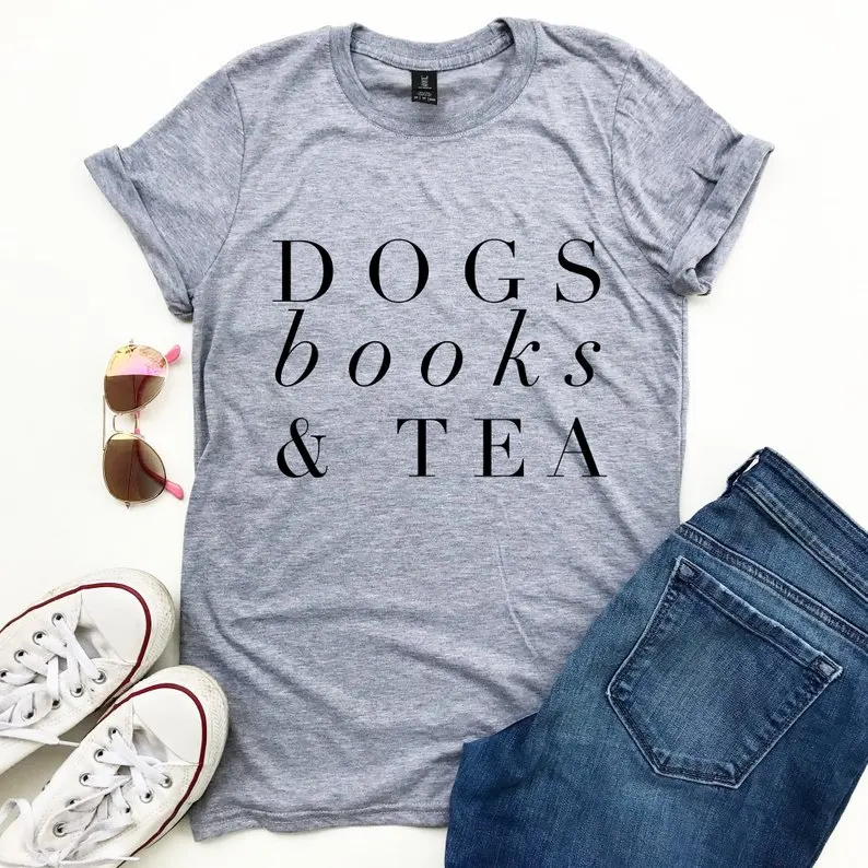Dogs Books and Tea Letters Women tshirt Cotton Casual Funny t shirt For Lady Yong Girl Top Tee Drop Ship S-210