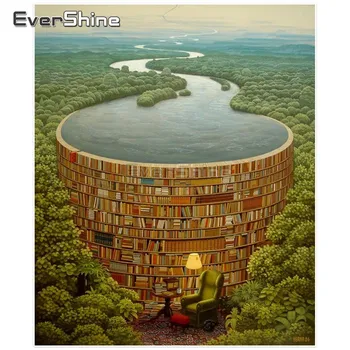 

EverShine Forest Scenery Diamond Embroidery Full Display Mosaic Pictures Rhinestones Diamond Painting Forest Library Home Decor