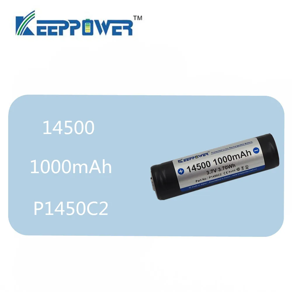 1 шт. батарея KeepPower 14500 1000 мАч 3,7 в 3.70Wh защищенная перезаряжаемая литиевая батарея li-ion P1450C2 для фонарика vape