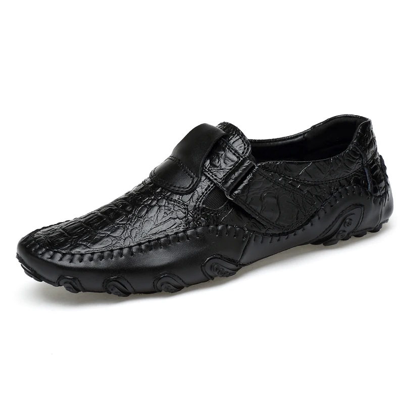 Jkpudun мужской повседневная обувь из натуральной кожи Для мужчин s Лоферы Элитный бренд модная дышащая обувь для вождения слипоны; удобные мокасины - Цвет: Черный