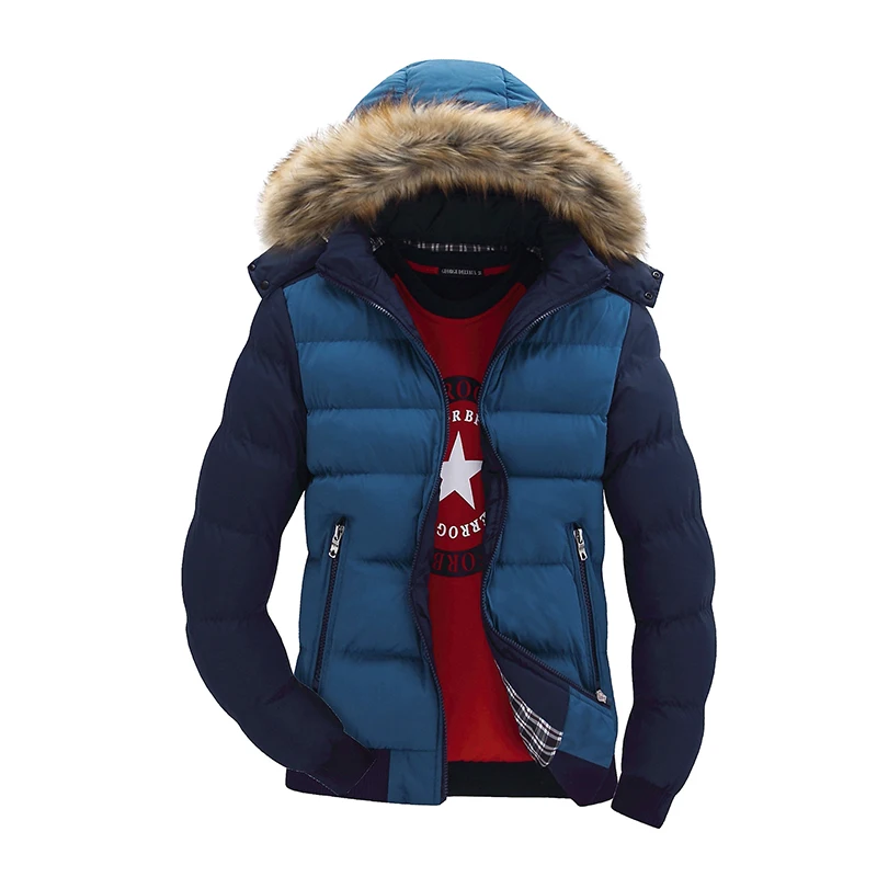 New Men's Winter Jackets 5XL Thick Hooded Fur Collar Parka Men Coats Casual Padded Mens Jackets Male Brand Clothing BF079 - Цвет: blue