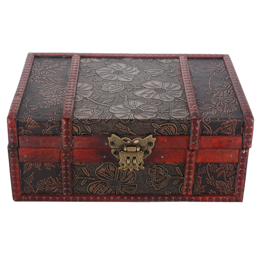 Details about   Large Decorative Trinket Jewelry Lock Chest Handmade Retro Wooden Storage Box 