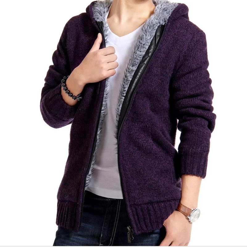 Cena 2018 zima moda Knitting bluzy ciepłe grube mężczyźni bluza Zip mężczyzna futro z kapturem MC 011
