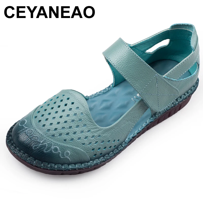 Ceyaneaosummer Женские туфли лодочки с вышивкой из натуральной дышащей кожи летние на