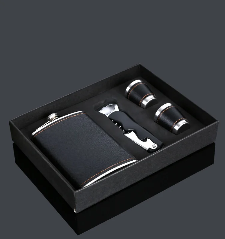 

9oz whisky liquor flagon Stainless steel alcohol flask PU leather hip flask with wine bottle opener Drinkware gift set Corkscrew