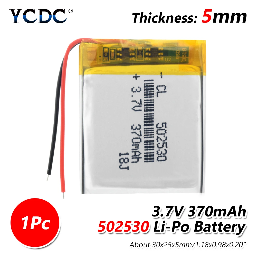 Перезаряжаемая батарея 3,7 в 370 мАч 502530 литий-полимерная литий-ионная батарея Lipo cells для смарт-часов MP3 MP4 игрушка GPS автомобиль - Цвет: 1Pc