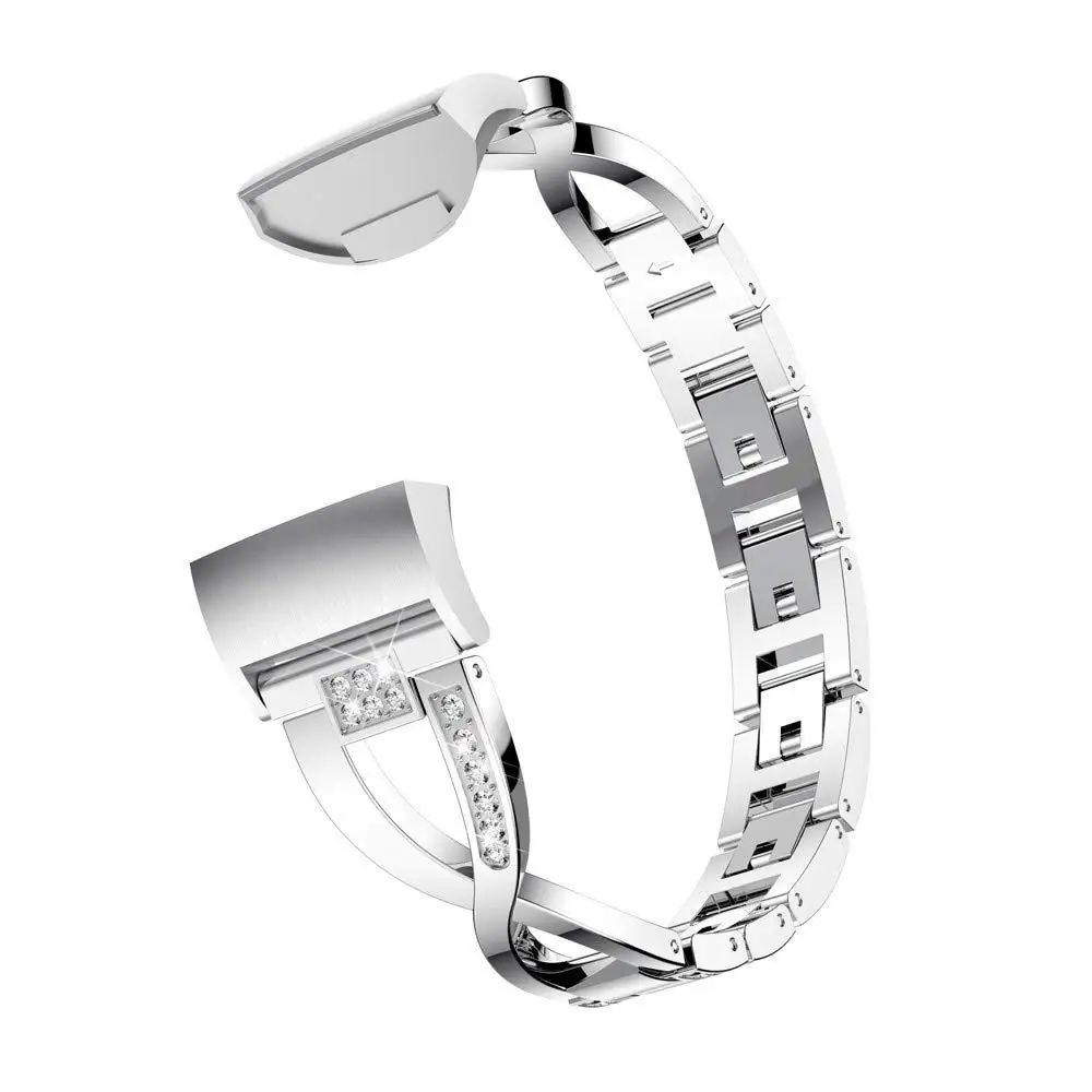 Metal Bands for Fitbit Charge 3 X-Link Metal Bracelets Adjustable Fashion Straps with Rhinestones Stainless Steel 10.26 (2)