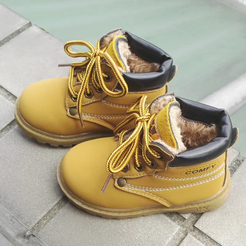 Зимние теплые модные детские ботинки для снежной погоды, обувь с мягкой подошвой, плюшевые хлопковые ботинки для мальчиков и девочек, размер 21-30, удобные детские ботинки, обувь - Цвет: 609 Yellow