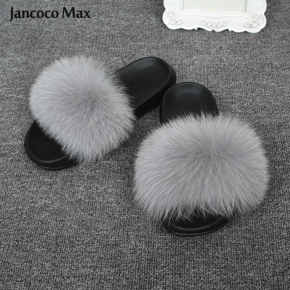 Jancoco Max/модные шлепанцы с натуральным лисьим мехом; женские шлепанцы; летние пляжные сандалии; Вьетнамки с натуральным мехом; S6043