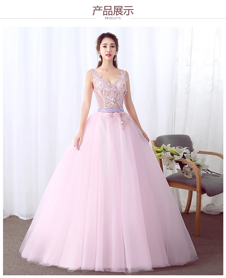 vintage prom dresses New Pink illusion sweat lady girl women princess bridesmaid banquet party ball dress gown light blue prom dresses