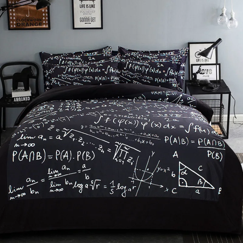 creative teen boy bedding set single size mathematics bedding King full size luxury duvet cover bed sheet quilt pillowcase 5z bb (4)