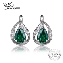 JewelryPalace 1.7ct Nano Ruso Encanto Gota de Agua Verde Esmeralda Pendientes de Clip Para Las Mujeres Joyería de Plata Esterlina del Sólido 925