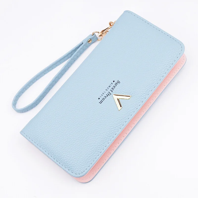 

Brand Wallet Woman Zipper PU Leather Girls Student Long Section Bags Candy Colors Large Capacity Female Hand Wallet