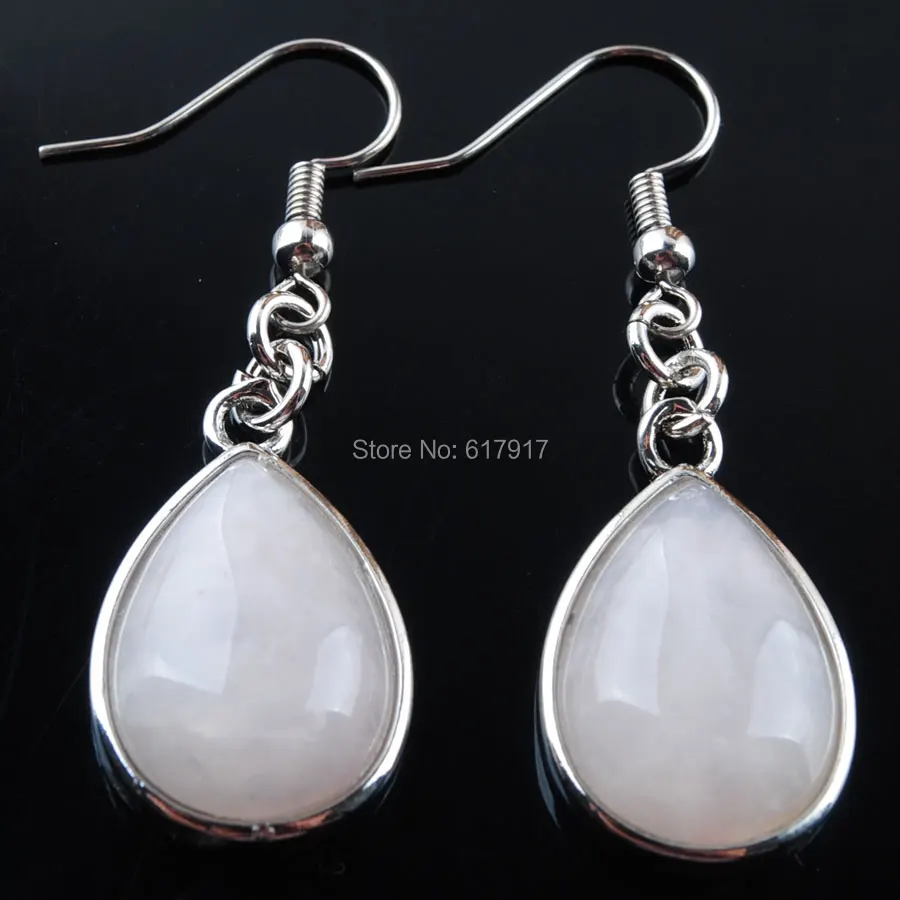 

Women Drop Earrings Natural Rose Quartzs Gem Stone Teardrop Bead Reiki Healing Earrings Bohemian Jewelry TR3178