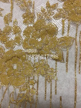 

Free Shipping French Laces glued glitter beads For Wedding Latest , African French Embroidery Net Lace Fabric H-1910310