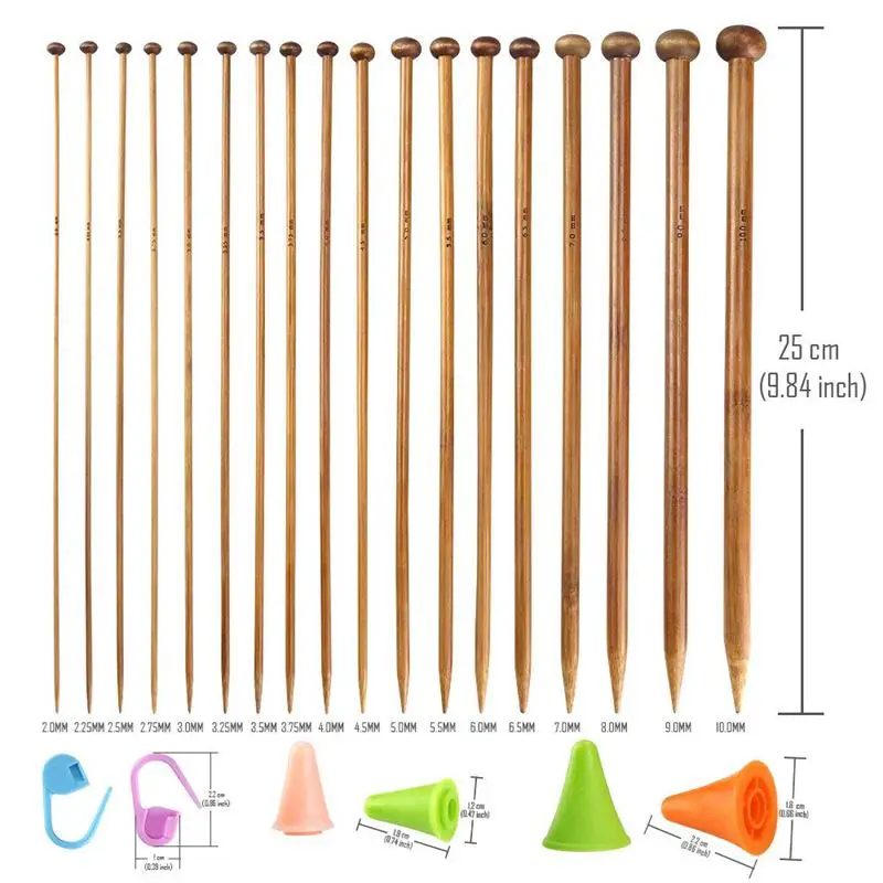 62 шт. набор спиц для вязания с 18 размерами бамбуковых спиц и спиц для вязания