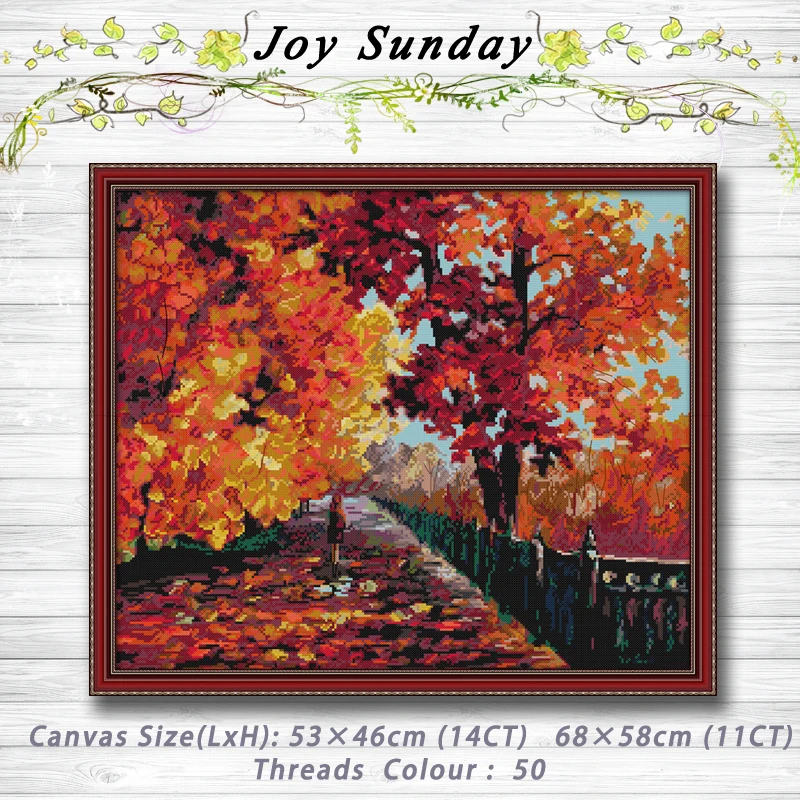 Red leaves forest scenery decor painting 14CT 11CT counted cross stitch kits embroidery sets Needlework Sets Home | Дом и сад