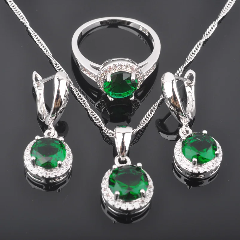 

FAHOYO Green Zirconia Women's 925 Silver Wedding Jewelry Sets Earrings/Pendant/Necklace/Rings Free Shipping QZ077
