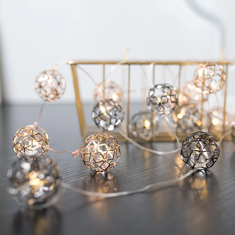

LED Fairy Garland Indoor Gerlyanda Christmas Retro Geometry Spherical With Diamond String Lights Decor For Home Wedding Holiday