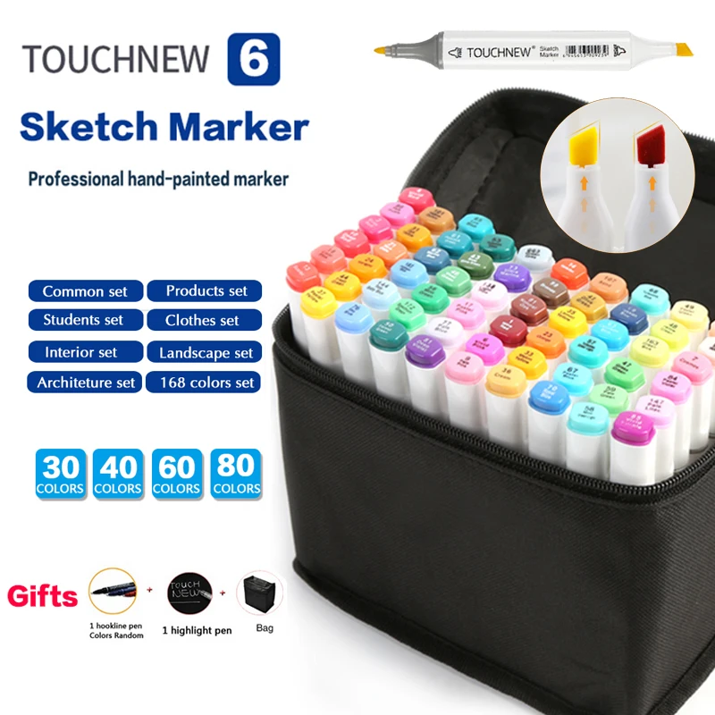 

168 Colors TOUCHNEW Marker Pen Set Double Headed Sketch Alcohol Marker Pen Paint Sketch Art Copic Drawing Marker Pen Writing Set