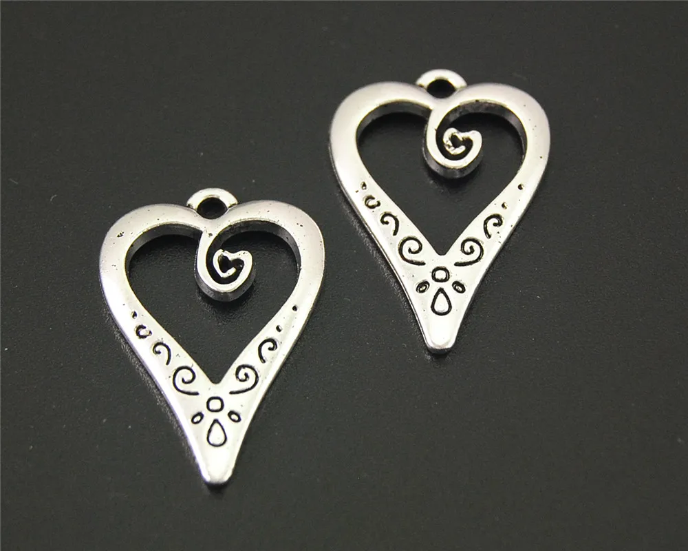 20 штук Античные Серебристые подвески в форме сердца для самостоятельного изготовления ювелирных изделий ручной 25x12 мм A2174