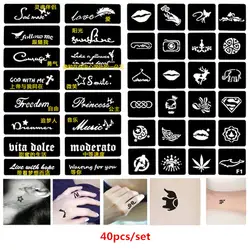 40 шт./компл. блестящая Татуировка Sjablonen DIY трафарет для татуировки хной буквы Череп Кошка сексуальные трафареты для краски трафарет для