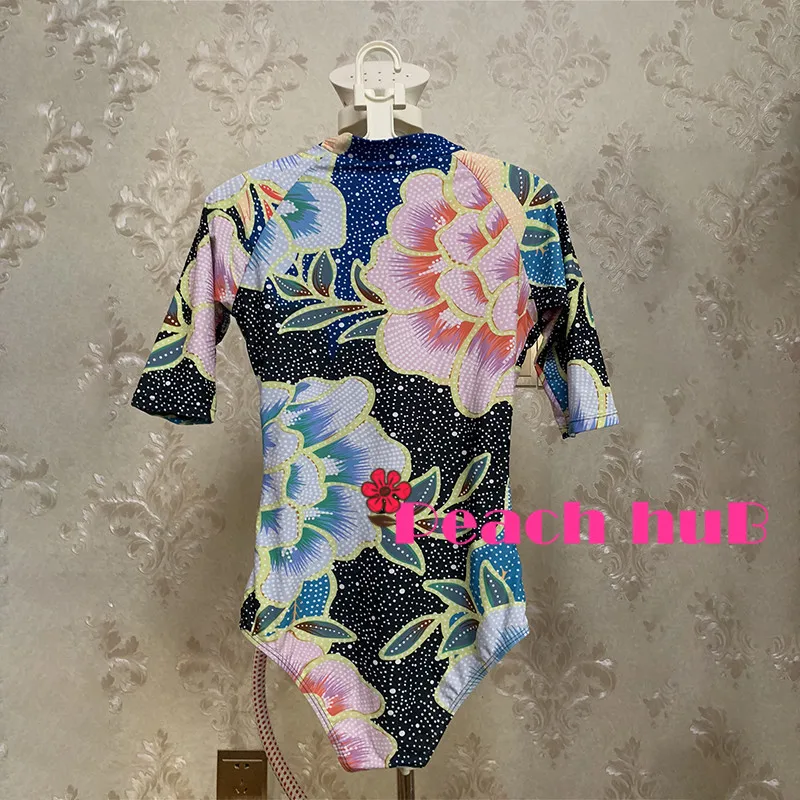 2019 Swimwear Whole Swimsuit Floral Bathing Suit One Piece Sport Swimsuit Short Sleeve Rash Guard Large Size Swimsuits (3)